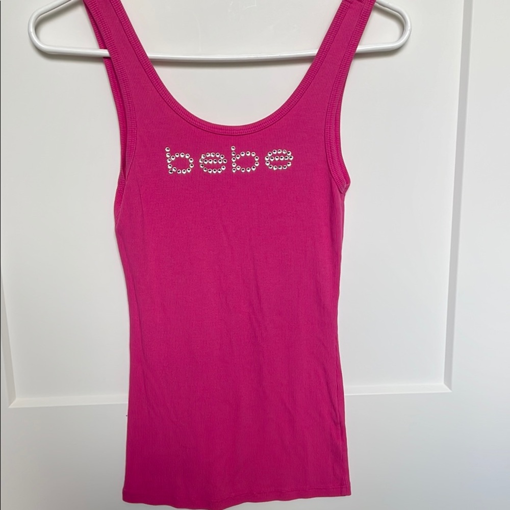 bebe Women's Pink Rhinestone Logo Tank
